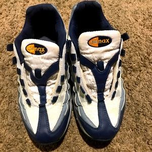 Lady’s Nike AiR MAX 95  (Sz.7)  blue,gray,white w/yellow check & yellow bubble